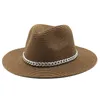 Панамская соломенная шляпа с цепочкой Шляпы от солнца для мужчин, женщин, весна-лето, шляпа от солнца, женщина, мужчина, кепка с широкими полями, мужские кепки, модные пляжные шляпы от солнца, вступление, оптовая продажа, 9 цветов
