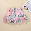 Summer Dzieci Zestawy Dorywczo Pasek Pink Solid Tops Ruffles Drukuj Kwiatowy Spódnica 2 sztuk Dziewczyny Chłopcy Ubrania Zestaw 0-3T 210629