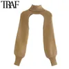 TRAF Women Fashion Arm Warmers Gebreide Sweater Vintage Turtleneck Lange Mouw Vrouwelijke Pullovers Chic Tops 210922