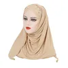 Рамадан Мусульманские Женщины Сплошной Цвет One Piece Rhinestone Wrap Hijabs Шарф Голова Обложка Исламская Растяжка Турбан Шарфы Шали