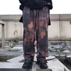 Höst 2021 Sydkorea Ins High Street Retro Broderi Brev Tie-färgad Corduroy Casual Pants Barn Mänskliga Män