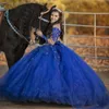 Bordado De encaje fuera del hombro Vestidos De quinceañera mangas largas con cuentas dulce 16 vestido De graduación tul brillante Vestidos De 15 A￱os