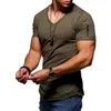 Men's T-Shirts Summer T-shirt Plus Size Solid Color Zipper Short Sleeve V Neck Basic Top Fashion Large 5XL
