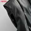 Tangada Donna Giacca Parka in ecopelle nera con cappotto oversize largo senza maniche Slash AM34 210916