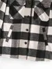 Zwart-wit plaid vrouwen pocket shirt herfst mode oversize streetwear vrouwelijke draai kraag dikke 210430