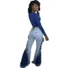 Kobiety Dżinsy Spodnie Poleć Styl Contrast Color Denim Patchwork Skinny Flare Spodnie nogi ułożone Dreset 210525