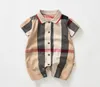 Baby Boys Plaid Romper Toddler Kids Lapel Single Breasted Jumpsuits Designer Infant Onesie Newborn Casual clothes