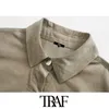 TRAF Women Fashion With Pockets Oversized Corduroy Blouses Vintage Long Sleeve Button-up Female Shirts Chic Overshirt 210415