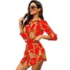 Women Sexy Blouses Middle Sleeve Chain Print Elegant Dresses Casual Top Blusas Chemise Female Tops