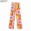 Zevity Femmes Mode Couleur Match Floral Print Flare Pantalon Rétro Femelle Chic Poches Été Pantalons Longs Pantalones Mujer P1099 211112