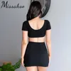 Missakso Sexy vestito aderente lavorato a maglia scava fuori le donne di estate manica corta con scollo a V vacanza mini abiti senza schienale Beach Party 210625