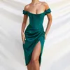 Casual Dresses Off Shoulder Sexy Strapless Split Corset Satin Fashion 2021 Bodycon Dress Women Party Night Club Elegant