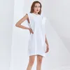 Dorywczo Minimalizm Dress Dla Kobiet O Neck Pad Ramię Bez Rękawów Luźne Oversize Dresses Kobieta Homewear 210520