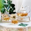 European Classical Tea Set Scented Teapot Transparent Glass Crown Teacup Sets White Ceramic Trays Cups Saucer & Saucers