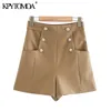 Mulheres Chique Moda Com Botões Bolsos Bermudas Shorts Cintura Alta Cintura Zíper Feminino Curto Ropa Mujer 210420