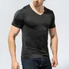 2pcs/lot Men Summer Tops & Tees Ice Silk Quick Dry Slim T-shirt Seamless Breathable Top Fashion V Neck Solid Color 210716