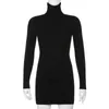 Autumn Knitted Bodycon Mini Dress High Collar Long Sleeve Slim Sweater Dresses For Women Autumn Winter Ladies Warm Pullovers G1214