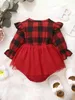 Baby Buffalo Plaid Volant-Ärmel-Rüschenbesatz-Netzsaum-Bodysuit SIE