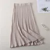 Yedinas Winter Skirt Elastic Waist Elegant Long Knitted High Pleated For Office Ladies Knee Length 210527