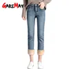Kvinnors jeans denim koreansk stil hög midja vintage tvättade varma byxor kvinnor avslappnad plus storlek kvinna rak 210428