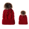 Pompom Ball Knitted Hat Winter Warm Women Parent-child Knitting Caps Twist Knit Beanies Imitation Braid Hair Ball Wool Cap RRB12210