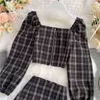 Plaid Tracksuit Women 2 Two Piece Set Casual Short Top Shirts+ Mini Skirt Matching Sets Outfits 211108