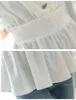 Bouton vintage féminin jusqu'à taille haute col en V manchette d'été arc demi manches chemisier chemise femme volant blanc 698J 210420