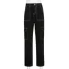 Stylish Patched Black Y2k Baggy Women's Fashion Jeans Full Length High Waist Vintage Straight Denim Pant Harajuku Streetwear 210415