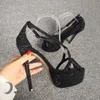 Handgjorda kvinnors Storlek US5-15 High Heel Sandals Buckle Ankelband Sexig Platform Kväll Party Prom Fashion Black Summer Shoes D755