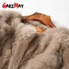 GareMay Giacca in vera pelliccia di coniglio per donna Manica lunga Cappotto taglie forti Cappotto corto da donna in vero coniglio Cappotto caldo in peluche femminile 210817