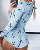 Kobiety Sexy Letnia Łódź Kotwica Drukuj Krótki Kombinezon Kobiet Niski Cut Lounge Romper Nightwear Homewear Playsuit Piżamy Zestawy 210415