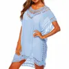 Blue Kaftan Beach Dress Dress Donne Cover-Ups Estate Black Tunic Swimsuit Cover Up V-Neck Party Abiti Pareo Beach Wear 9 Color 210319