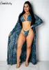 Summer Bikini 3PCS Swimwear Women Leopard Print Beach Wear Set Swimwear+Cover Up Candigan Bathing Suit Sarongs