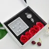 Relojes de pulsera para mujer, relojes de rotación de 360 grados, reloj de lujo con diamantes de oro rosa para mujer, reloj de pulsera de cuarzo a la moda, pendientes, conjunto de caja de regalo con flores