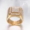 Anel de cristal quadrado hip hop com brilho, cor dourada, anéis de casamento de aço inoxidável para homens, joias, tamanho americano 6109173755