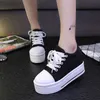 Vrouwen casual schoenen hakken herfst lente canvas vrouwen schoenen mode ademend platform veter-up vrouwen sneakers y0907