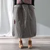 ウィンターアーツスタイルの女性弾性ウエストルーズロングスカートビンテージチェック柄コットンリネン厚さ暖かいAラインM269 210512