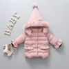 Barn Big Fur Collar Hooded Coat Winter Girls Långärmad Plus Velvet Tjockare Outwear Kids Down Coat Baby Kläder Avtagbar Cap 1535 B3