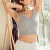 Women Camisoles Female Sleeveless Vest Under-Waist Tops Sexy Intimates Knitted Bra V-Neck Short Thin Strap Elegant Office Basic 210720