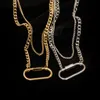 Peri039Sbox Gold Color Safety Pin Carabiner Halsband Två skiktade ovala för kvinnor minimalistisk rostfritt stål smycken pendant6848224