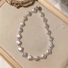 النسخة الكورية من التصميم المتخصصة البسيطة Ins Wind Crystal Bracelet الإناث الإبداعي الماس المصنوع يدويًا بسلسلة رقبة لؤلؤة بيرل
