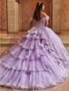 Lavender 2021 Quinceanera Dresses Off The Shoulder Lace Appliqued Flower Sweet 16 Dress Pageant Gowns vestidos de 15 años