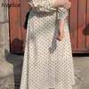 Vintage dot slanke jurk vrouwen hoge taille hippe een lijn lange vestidos Peter Pan Collar trui mouw gewaad lente 210422