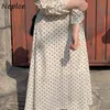 Vintage Dot Slim Kleid Frauen Hohe Taille Hüfte Eine Linie Lange Vestidos Peter Pan Kragen Pullover Hülse Robe Frühling 210422