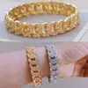 Miami Cuban Bracelet Rhinestone Alloy Link Chain Bracelets Hip Hop Fashion Punk Jewelry Gold Color Charm Bracelets Bangles Q0719