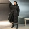 Frauen Daunenparkas 2022 Winter Harajuku Lose Lange Jacke Schwarzer Reißverschluss Übergroßer Kapuzenmantel Outwear Mode Weibliche Damen YNZZU 1O059 Gu
