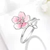 Bayan Yüzükler Kristal Gümüş Tatlı Çiçeği Yüzük Bırak Çiçek Pembe Elmas Kiraz Bayan Küme Stilleri Bant