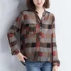 Z Długim Rękawem Kobiety Bluzki Plus Rozmiar 4XL Jesień Moda Vintage Luźne Koszule Stripe Plaid 6439 50 210508