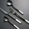 Nordic Black White Steak Knife Spoon Fork Set Western Tableware Creative Stainless Steel Cutlery Chopsticks