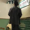 IEFB / erkek giyim siyah PU deri takım elbise ceket profil Kore Bahar Gevşek Çentikli Yaka Tek Göğüslü Coat Y3850 210524